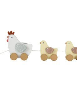 Jucarie din lemn FSC cu roti si snur pentru tras Little Farm